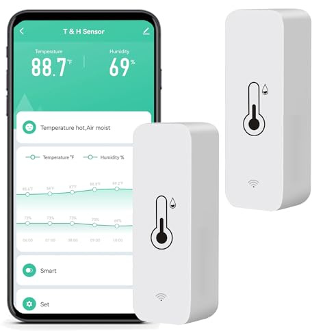 Moniteur de température d'humidité WiFi : Hygromètre intelligent pour moniteur à distance et alerte, thermomètre intérieur haute précision avec application TUYA, compatible avec Alexa (lot de 2)