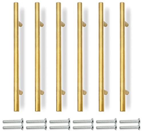 Bwintech 6 Pz 300MM(192MM Hole Center) Oro Cabinet Pull Maniglie Cucina T Bar Maniglie, Acciaio inossidabile, Ideale per Armadio, Cassetto, Armadio