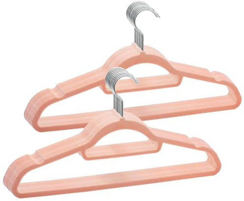 ABHENG 20 Stück Kleiderbügel Samt, Anzugbügel Platzsparend, Hosenbügel, 360° Drehbarer Haken, rutschfeste und strapazierfähige mit Krawattenhalter, 43B x 22H cm, Hellrosa,AFY0420P