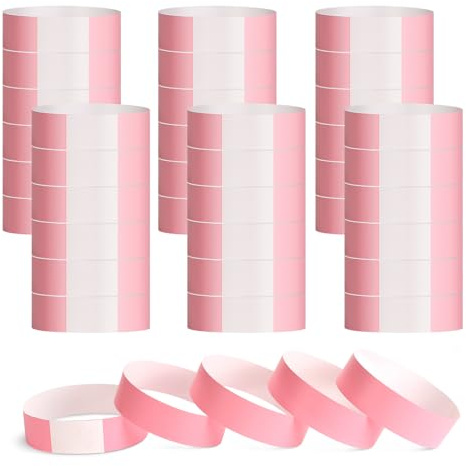 300 Braccialetti di Carta per Eventi, 25cm/9.8in Bracciali Discoteca, Braccialetti D'ingresso, Braccialetti di Carta Impermeabili, Bracciali per Festival per Eventi, Feste, Parchi Acquatici (Rosa)