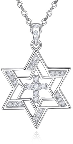 TANGPOET Davidstern Halskette für 925 Sterling Silber Zirkonia CZ Stern Anhänger Davidstern Schmuck für Frauen Mädchen