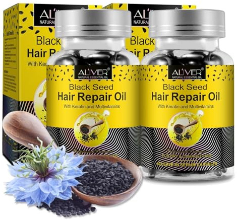 P-Beauty Bio Svartkumminolja Kapslar med Keratin - 2 x 40 Kapslar för Yttre Användning, Hårolja för Hårväxt & Huvudvård - Mot Håravfall, Klåda, Mjäll - Ger Håret Styrka & Glans