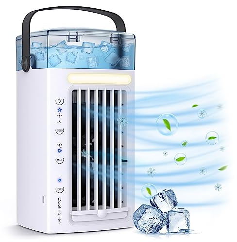 Jzoowar 1 PCS 3 in 1 Desk Air Cooler and Humidifier Portable Air Conditioner Fan with 3 Fan Speeds and 7 Colors LED Light for Bedroom