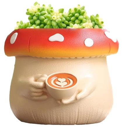 Vaso per funghi, vaso da fiori a forma di fungo, grazioso vaso da caffè per piante da interno, vaso per funghi, vaso a forma di fungo con drenaggio, porta bonsai, vaso per fiori per interni