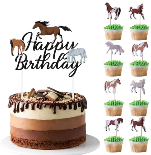 BelleVive 25 piezas caballos decoración para tartas de cumpleaños Cake Toppers caballos, cupcakes, adornos para tartas de cumpleaños, temáticas de caballos, decoración de tartas, decoración temática