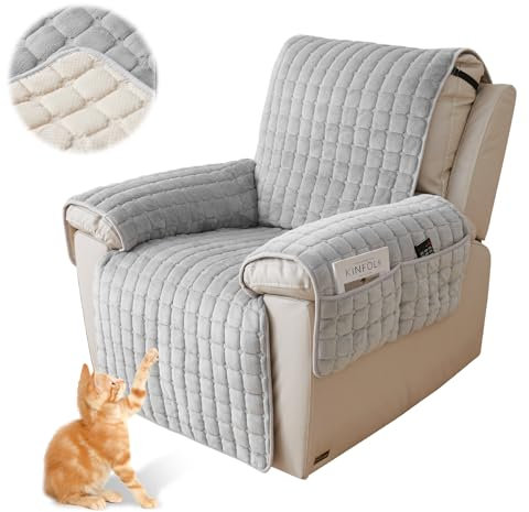 JABNOW Sesselschoner mit Armlehne,rutschfest Sesselbezug Sesselschoner für Fernsehsessel und Relaxsessel,Armlehnenschoner mit Taschen und Gummiband für Familien mit Kindern und Haustieren-53x190cm