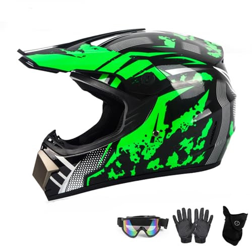 Kinder Motorradhelm,Jugend Offroad-Helme,Downhill Fullface Motocross Helm,MTB ATV MX-Helme,Crosshelme Motorradhelme,Fullface Helm MTB Mit Brille Handschuhe(B,S(52~53cm))