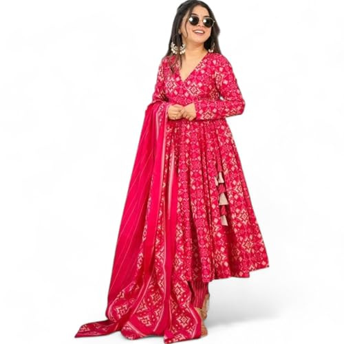 RangMahal kvinnors etniska traditionella anarkali kurta byxa Dupatta set hela ärmar