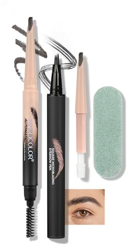 Anglicolor Eyebrow Pencil Set Pen Fast Eyebrows In 3 Minutes,Microblading Eyebrow Pen Replacement Core For,Eyebrow Brush Quick Fill,Combined For Better Results,Great Value (04 Black Set)