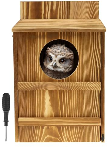 Grand nichoir en bois fait à la main avec ouverture circulaire facile à installer avec vis de montage - Kit de construction en bois pour oiseaux en plein air