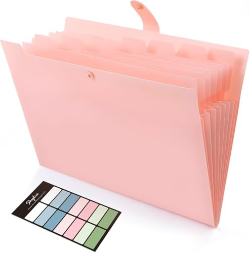 SKYDUE Rosa A4 Dokumentmapp, 8 Fack, Innerficka, Filmapp, Robust PP-plast