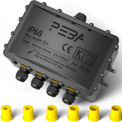 PEBA Caja de derivación impermeable IP68 para exterior, conector impermeable de 5 vías para cables de 4 mm-14 mm de diámetro, exterior para jardín y cable subterráneo, Negro, Formato sobredimensionado