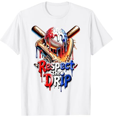 Rouge Blanc Bleu Baseball Ice Cream Drip Youth Boys Baseball T-Shirt