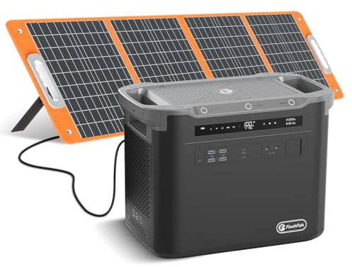 Flashfish 2000W Powerstation mit Solarpanel 100W,1997Wh LifePO4 Batterie,1,8 Stunde Schnellladung,AC Reine Sinuswellen Notstromaggregat Akku für Camping,Wohnmobil,Haushaltsreserve,Energiesparen