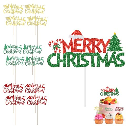 Jul tårtdekoration, jul cupcake-topp, god julkaka dekoration, god jul tårta topp, jul tårta för tårtor muffins julfest, 13 stycken