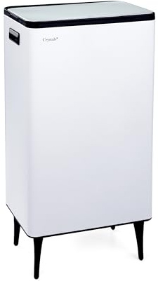 Crystals 60L Dual Compartment Recycling Bin – Kitchen Rubbish Waste Bin with 2 Sections, Press Top Lids, Modern Space-Saving Design for Easy Waste Separation & Home Recycling (White)