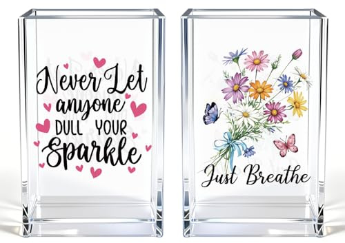 Vgrti Girl Power 2 Pack Acrylic Cosmetic Pencil Pen Holder Cup, Hope Inspirational Makeup Brush Organizer Holder, Women Faith Gifts, Christian Encouragement Gifts for Women Mom Daughter Sister Teacher
