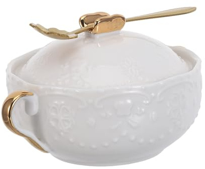 TOYZFRIENDY Soperas De Cerámica Tapa y Borde Dorado, Juego De 2 Piezas Para Sopa y Ensaladas, Aptas Para Comidas Obsequios y Postres