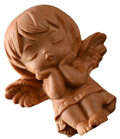 SOIMISS Figurine d'ange en Bois Sculpté Ailes Mini Modèle Artisanal 6X55X48 CM Décoration Religieuse et Jardin Statue d'ange pour Bureau ou Espace Intérieur