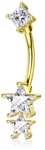 Agrewd Piercing de sourcil en forme d'étoile en acier inoxydable 316L 16G pour femme 6 8 mm, 16G6MM, Acier inoxydable, Zircon cubique