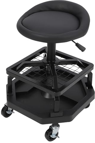 TUFSPRAX Tabouret d'Atelier Roulant avec Siège Pivotant 360°, Siège Réglable Et Rembourrage Confortable, Charge 136 kg, pour Garage Ou Espace De Travail