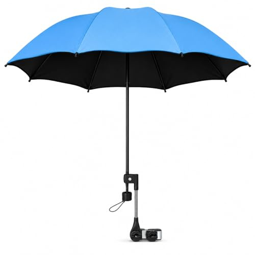 Parasol Universal para Silla con Pinza Ajustable, Sombrilla Plegable con Protección UV e Impermeable para Silla de Ruedas, Cochecito y Carrito de Golf (azul)