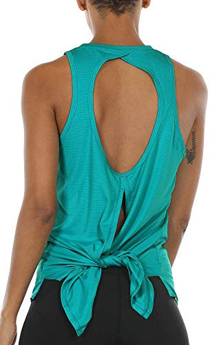 icyzone Damen Sport Top Yoga Fitness Shirt Rückenfrei Oberteil Atmungsaktive Laufshirt (L, Peacock Green)