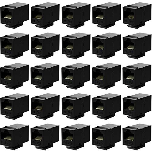 Rj45 Koppling Cat6 Keystone Jack Inline Koppling hona till hona Infoga Koppling 25-pack Svart