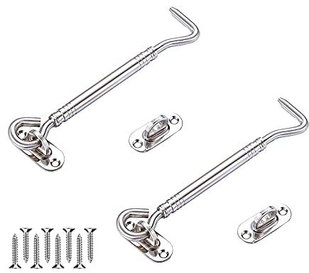 2 Stück Sturmhaken, Kabinenhaken Beschläge,Edelstahl Kabinenhaken mit Schrauben für Garagentor Fenster,gartenhaus(Silber)