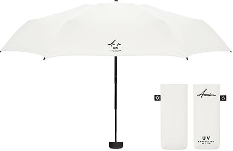 Ambra UV - Ombrello tascabile ultraleggero di alta qualità, per pioggia e sole, 215 g, 18 x 5 cm, Bianco Ecru, Small