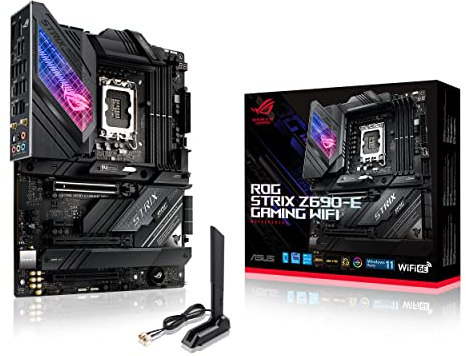 ASUS ROG Strix Z690-E Gaming WiFi 6E LGA 1700(Intel 12th Gen) ATX gaming motherboard(PCIe 5.0,DDR5,2.5 Gb LAN,Thunderbolt 4,5xM.2,1xPCIe 5.0 M.2,ROG Hyper M.2 Card,Front panel USB 3.2 Gen 2x2 Type-C)
