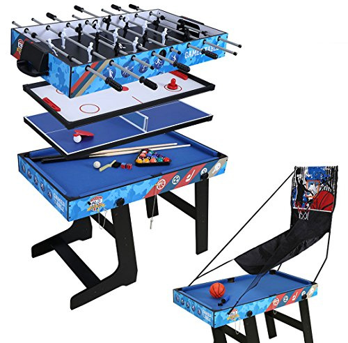 HLC 5en1 Billard/ping-Pong/Mini Panier Basket/Baby-Foot/Hockey, Table Multi-Jeux pour Enfants et Adultes, Parfaite pour Cadeaux d'anniversaire et de Fête, Divertissement à Domicile.
