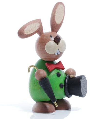Kunsthandwerk Ullrich Osterhase Gentleman stehend mit Schirm und Zylinder BxH 6x12cm NEU Hase Osterdeko Holzhase