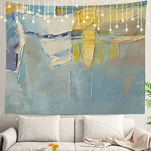 Shrahala Grau Blau Abstrakte Ölfarbe Wandteppich, bunte Wandbehang, großer Wandteppich, Dekoration, Polyesterfaser, weißer Saum, für Wohnheim, Schlafzimmer, 150 x 210 cm