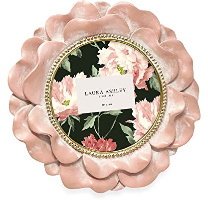 Laura Ashley 4x4 Pink with Gold Round Resin Ornate Flower Design Picture Frame with Beaded Border, for Tabletop and Wall Display, Floral Home D cor (Pink with Gold)