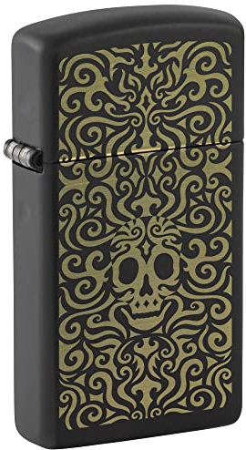 Zippo Accendino Antivento Skull Filigree Design 48564 Versione Slim Black Matte Pocket Lighter a Benzina Ricaricabile - Taglia Unica, 3x5x1 cm