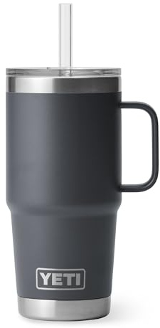 YETI Rambler Trinkbecher Mit Trinkhalmdeckel, Charcoal, 25 oz (739 ml)