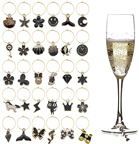 VICDUEKG 31 PCS Weinglas Anhänger Charms, Glas Identifikations Getränke Markierungen Glasmarkierung Thema Strand Getränkemarker Partydekoration für Party Weinglas Wein Cocktail Champagner