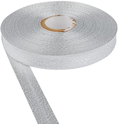 DFL Metallic Bias Binding Tape 18mm – 5m or 25m | Versatile Sewing Trim for Bunting, Quilting & Crafts Available in 6 Colour Options(White/Silver, 5m)