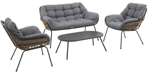 Hespéride - Salon de Jardin Paopao Graphite, Gris 4 Places Anti-Rouille Coussins Confortables 2 Fauteuils 1 Canapé 1 Table Basse pour Terasse, Balcon