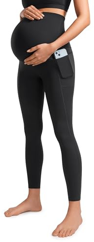 CRZ YOGA Womens Butterluxe 25'' Maternity Leggings with Pockets Over The Belly - Soft Workout Yoga Pregnancy Pants Black 8