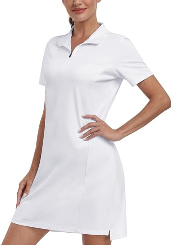 MoFiz Polo Abiti Manica Corta Donna Vestito Polo Estivo Lavoro Abito Sportivo Dress Bianco-B M