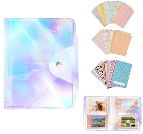 64 Pockets Mini Photo Album Photocard Book for 2 * 3 inch Photo, 60pcs Colorful Photo Film Frame Stickers Polaroid Photo Album, Photocard Binder Compatible with Fujifilm Instax Mini Film