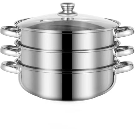 18/8 Stainless Steel Steamer Pot - 11 Inch 3-Tier Steam Pot With Lid for Cooking Vegetables, Seafood, Soups, Stews and Pasta