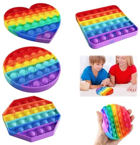 4 piezas Bubble Pop Up Game - Anti estrés Push Pop it Baby, juego de silicona Popit Game, juguete de alivio del estrés para adultos y niños (cuadrado, redondo, octogonal, amor)