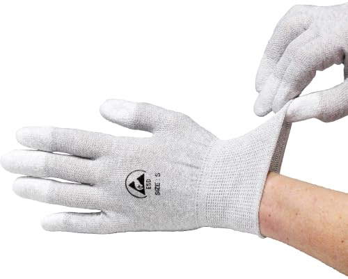 Kill Stat Anti Static Gloves – Grey PU Fingertip ESD Gloves, 3 Pairs, Large