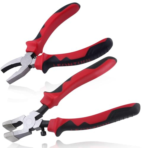 LEONTOOL 2-in-1 Glass Cutting Tool Kit - Running Pliers & Grozer Pliers with Rubber Tips for Key Fob Hardware Install & Stained Glass Work