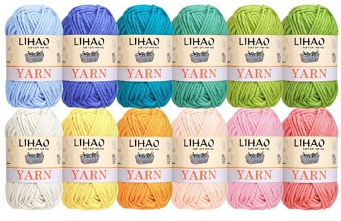 LIHAO Set di Gomitoli di Lana per Uncinetto, 12×15g Lana Gomitoli Cotone Acrilica Multicolore per Lavori a Maglia