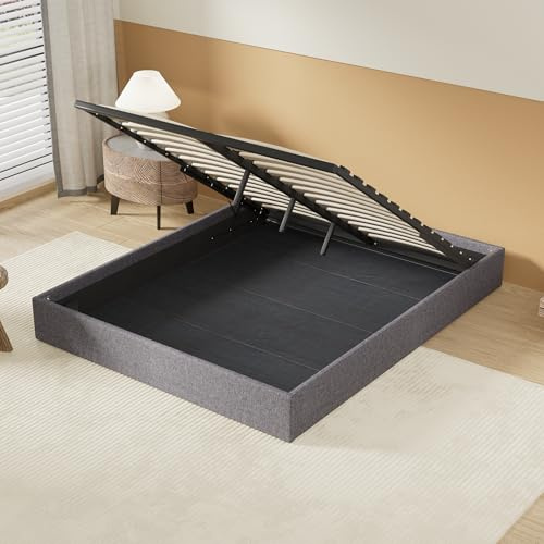 NOVEMBER Letto Contenitore 120 x 190 cm, Rete a Doghe in Legno Flessibile, Struttura in Tessuto Grigio, Stabile e Robusto. Ampio Spazio di Stoccaggio sotto il letto.