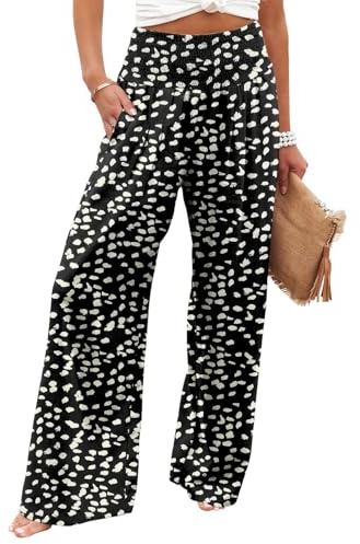 KISSMODA Elastic High Wasited Palazzo Pants for Women Wide Leg Long Lounge Pants Casual Trousers with Pocket 2023